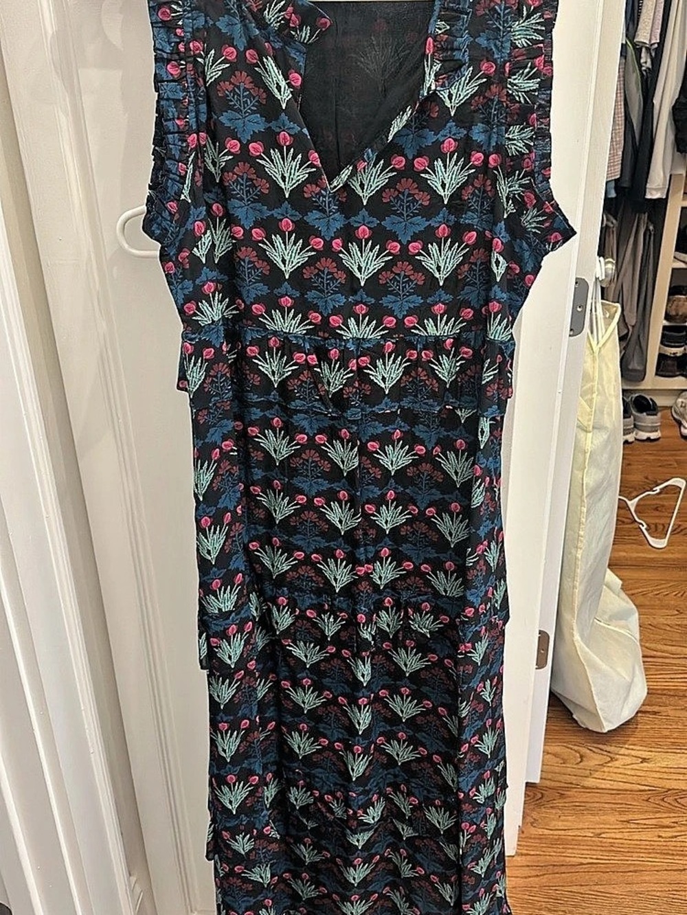 Livro Floral Midi Dress in Black & Pink Like New